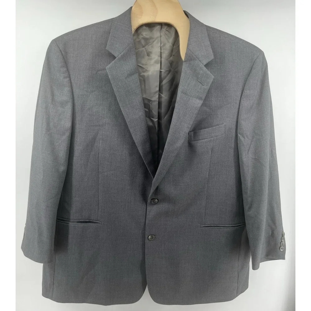 Geoffrey Beene 54R Mens Suit Jacket Blazer Gray Polyester Rayon Blend 2 Button